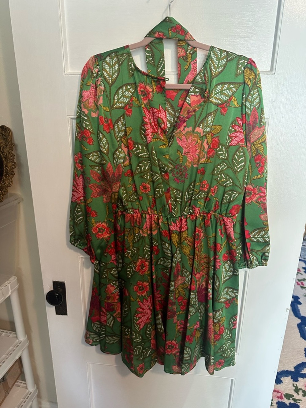 Sugarlips Green Floral Print Dress with Pink Accents